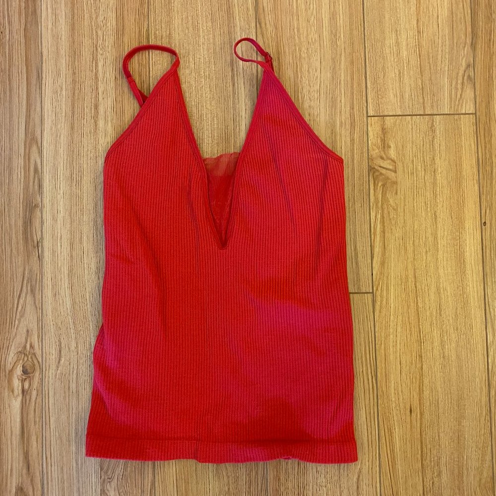 Free People Red Semi Sheer Top